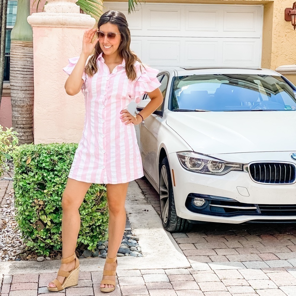 Magnolia Pink Candy Stripe Peplum Sleeve Dress